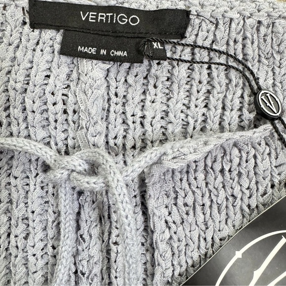 Vertigo Poncho Cape Shawl Gray Black Knit Lace Pom Pom Boho Cottagecore XL NWT - Picture 6 of 8